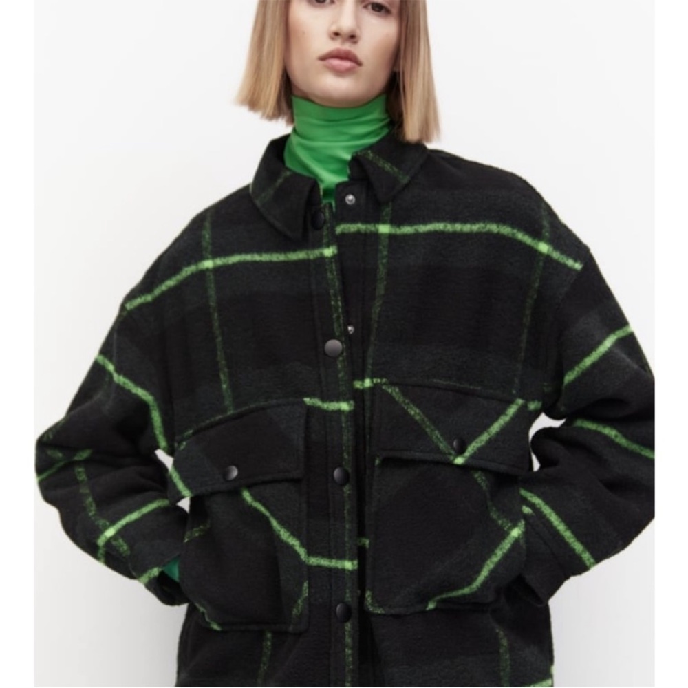 Zara Black Jacket with Green Windowpane Plaid
